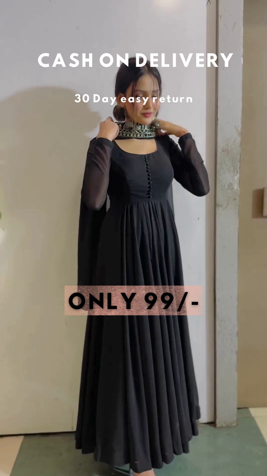 Attractive Georgette Black Gown With Dupatta