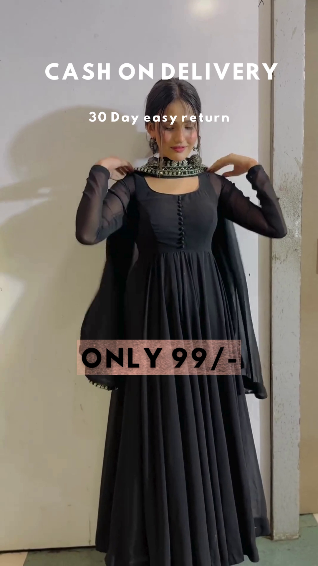 Attractive Georgette Black Gown With Dupatta