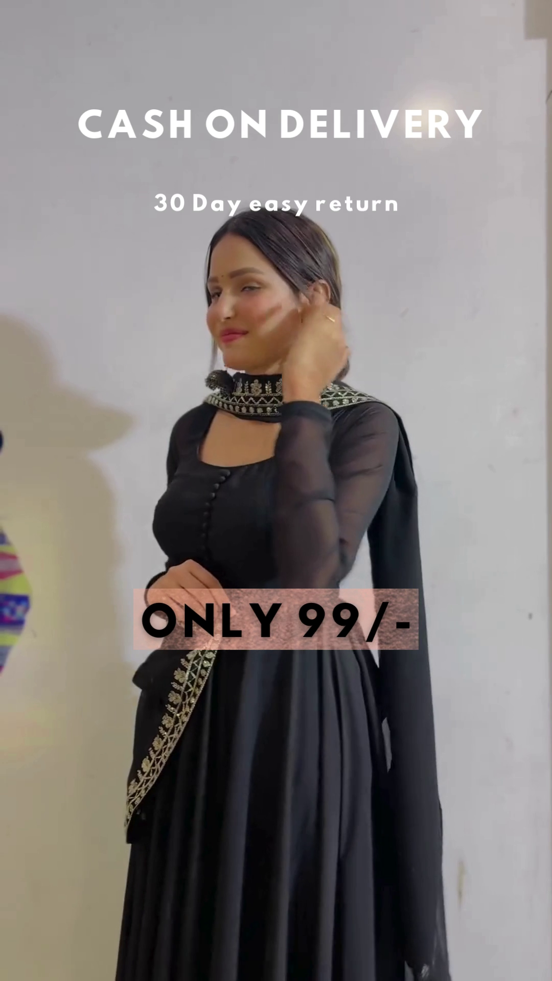 Attractive Georgette Black Gown With Dupatta