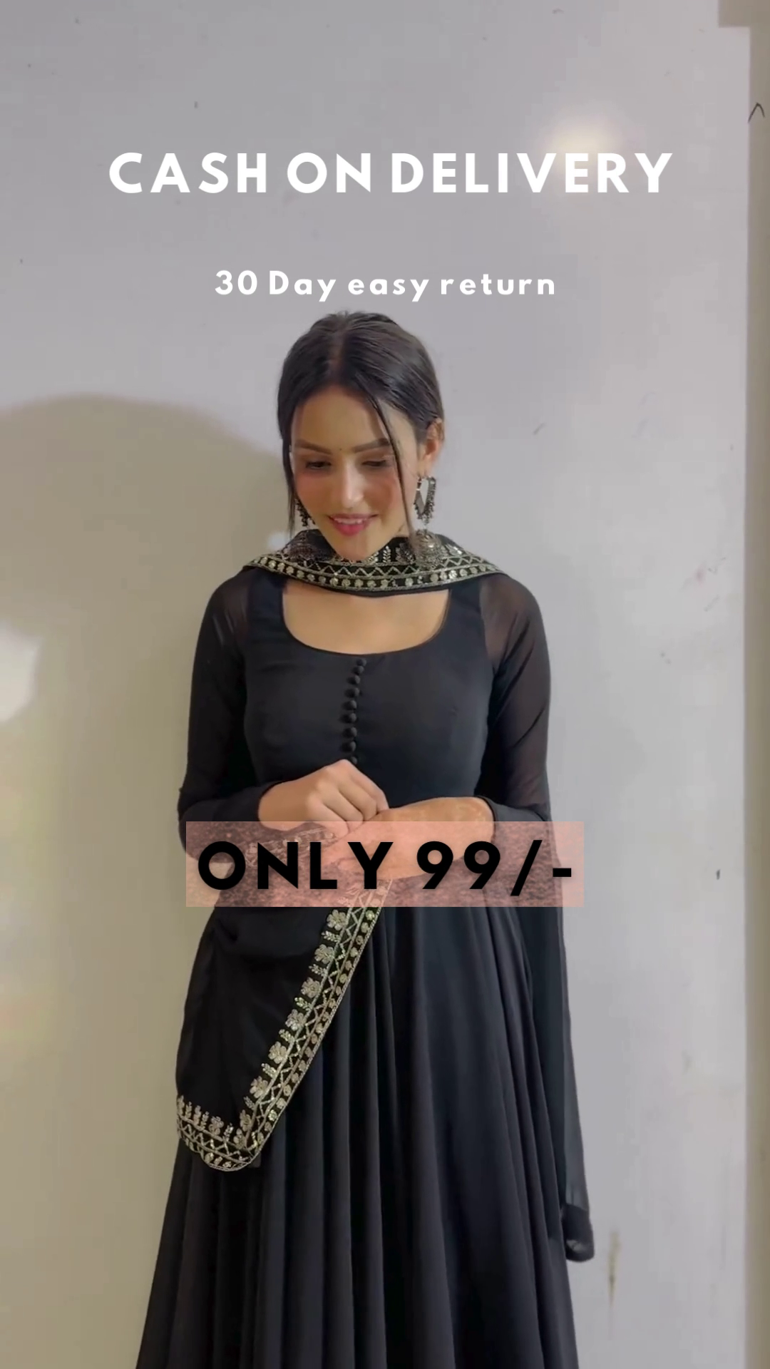 Attractive Georgette Black Gown With Dupatta