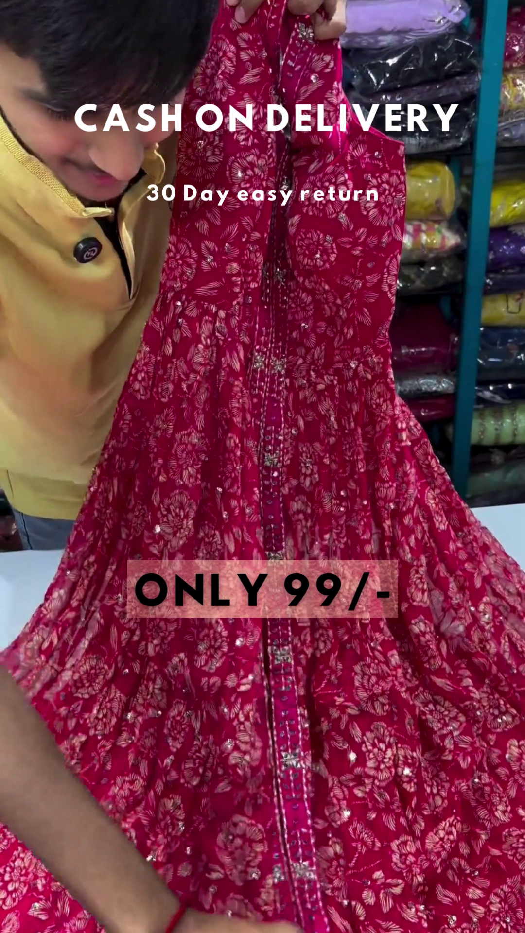 Rani Pink Color Georgette Gown With Dupatta Set