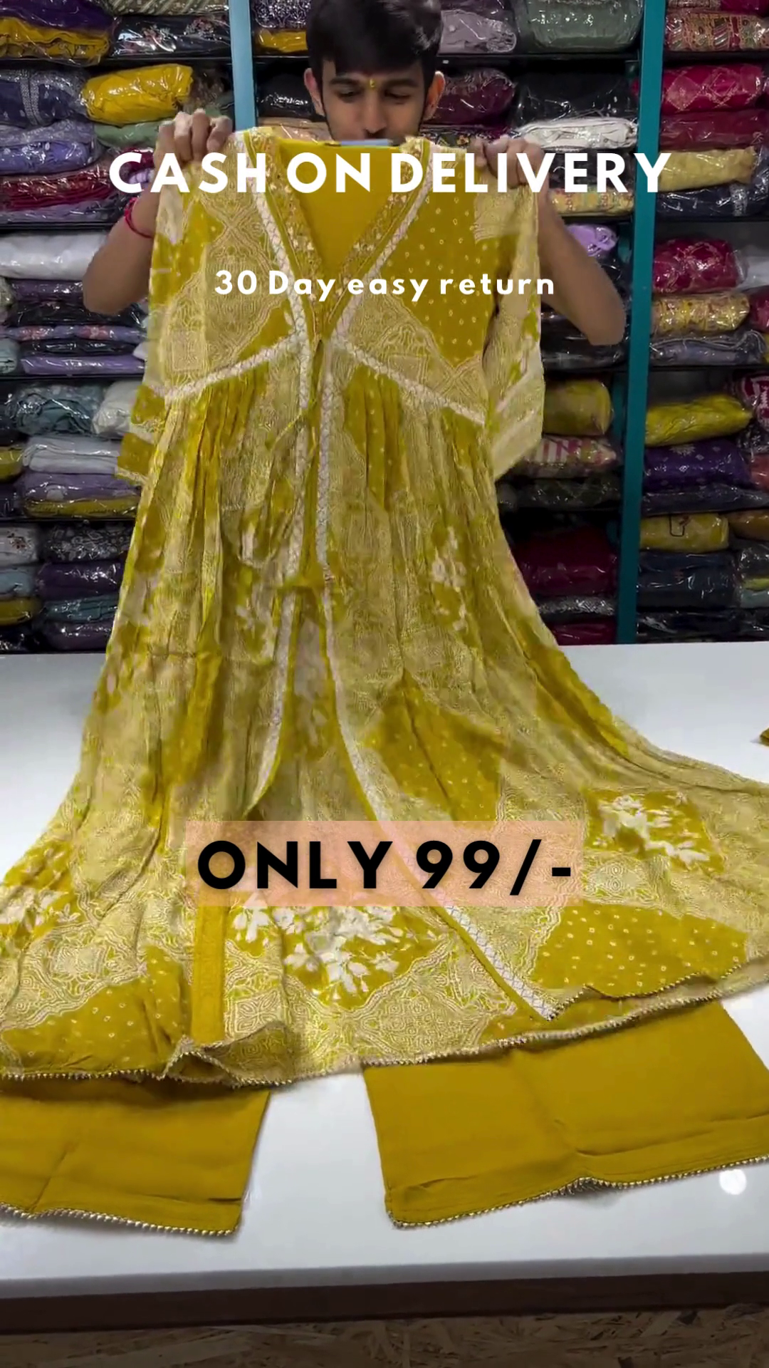 Mulmul Organza Stirling Yellow Anarkali Kurta With Cotton Stirling Yellow Pant