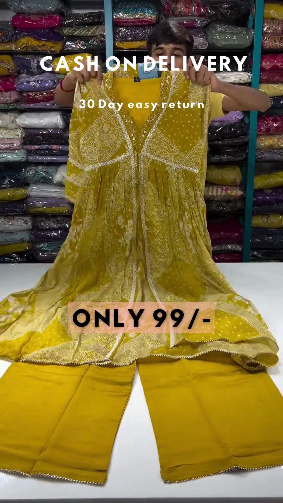 Mulmul Organza Stirling Yellow Anarkali Kurta With Cotton Stirling Yellow Pant