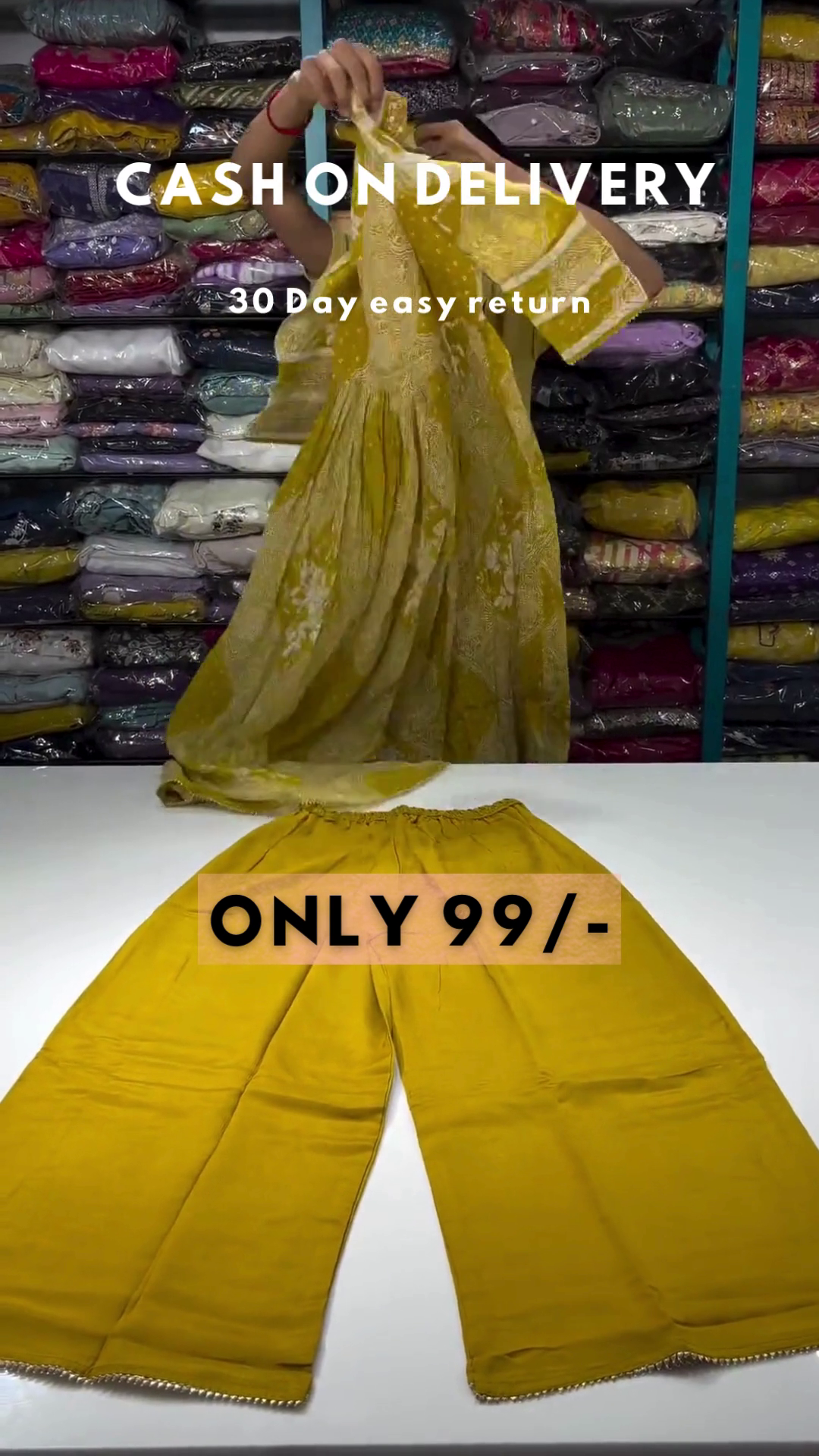 Mulmul Organza Stirling Yellow Anarkali Kurta With Cotton Stirling Yellow Pant