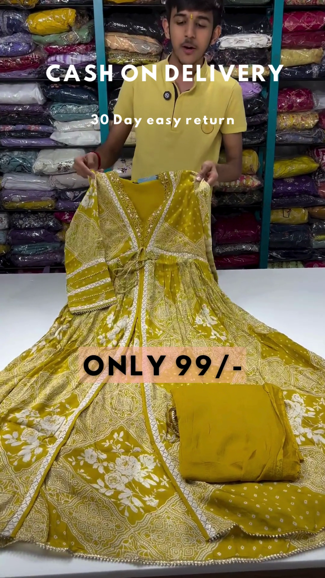 Mulmul Organza Stirling Yellow Anarkali Kurta With Cotton Stirling Yellow Pant