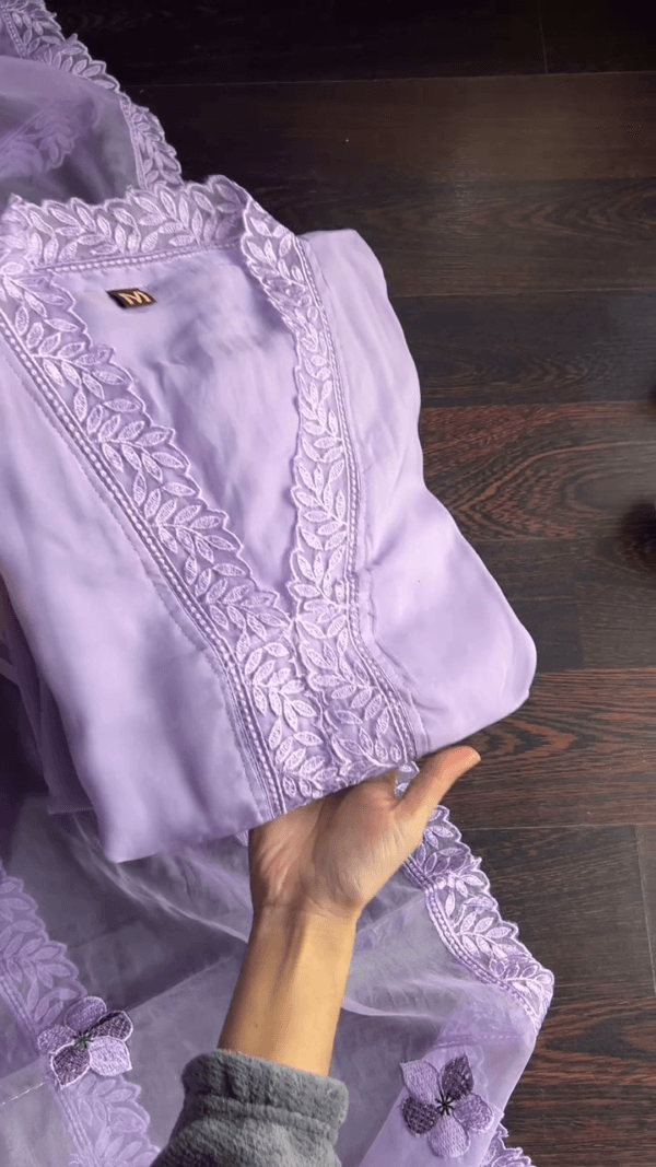 FANCY MUSLIN THREAD WORK TOP BOTTOM WITH DUPATTA YELLOW - Image 3