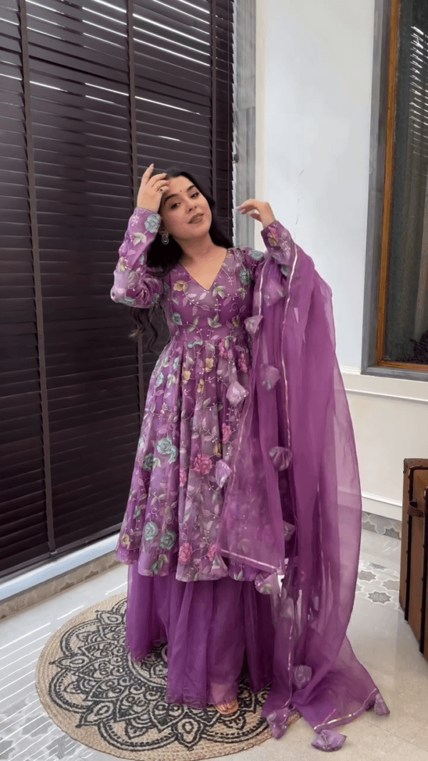 purple organza suit set