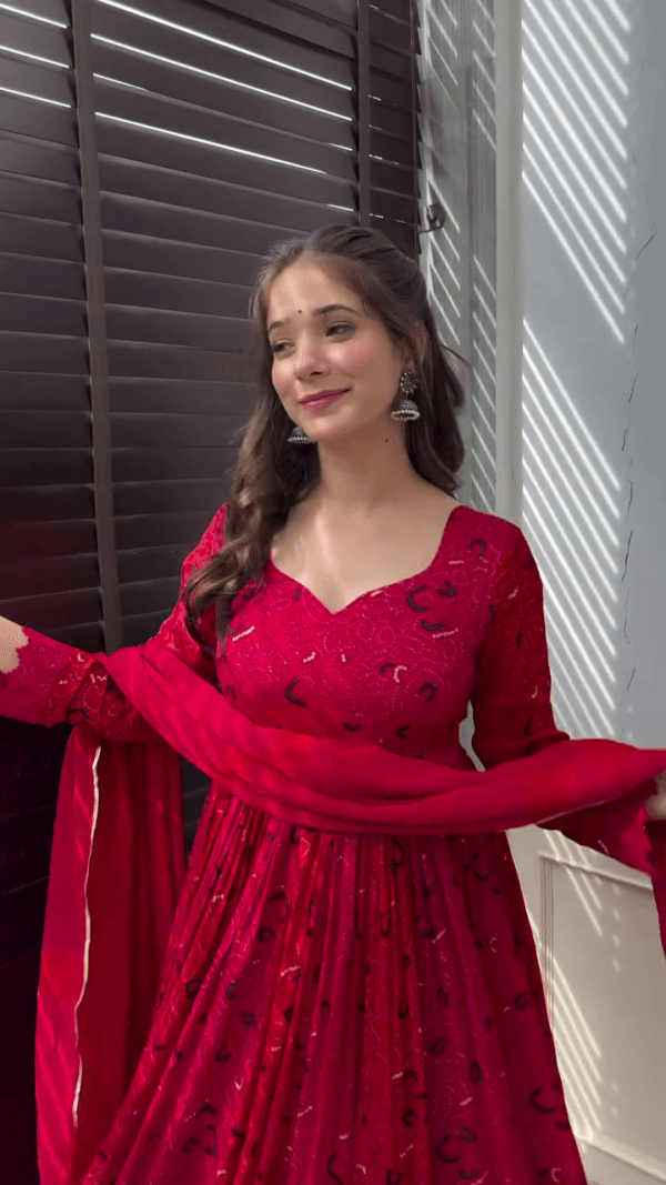 Fancy Maroon Color Crochit Georgette Embroidery Salwar Suit - Image 2