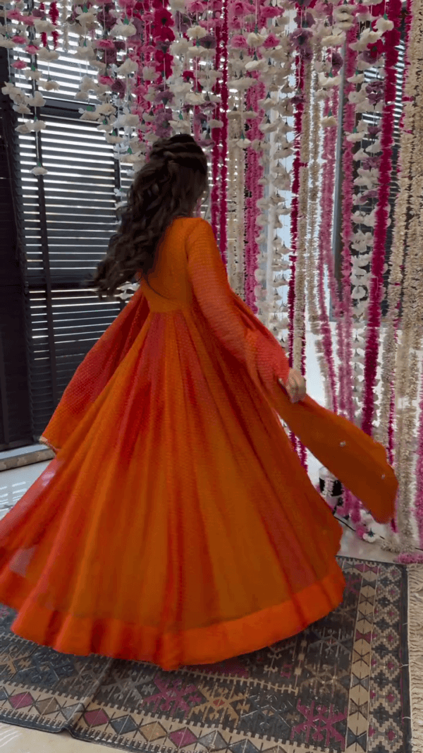 Naaz Orange Cotton Silk Suit - Image 2