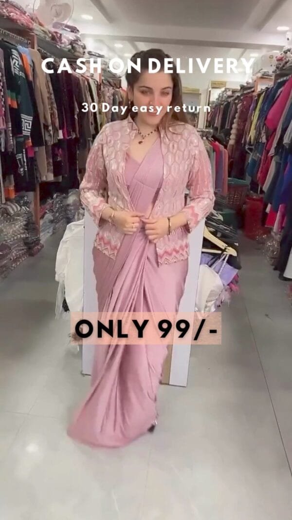 Pink Mulmul Soft Silk Saree With Embroidery Sequence Work Attractive stitched Koti