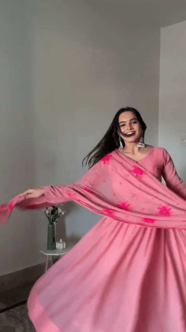 Traditional Pink Anarkali Suit with Embroidered Dupatta - Image 3