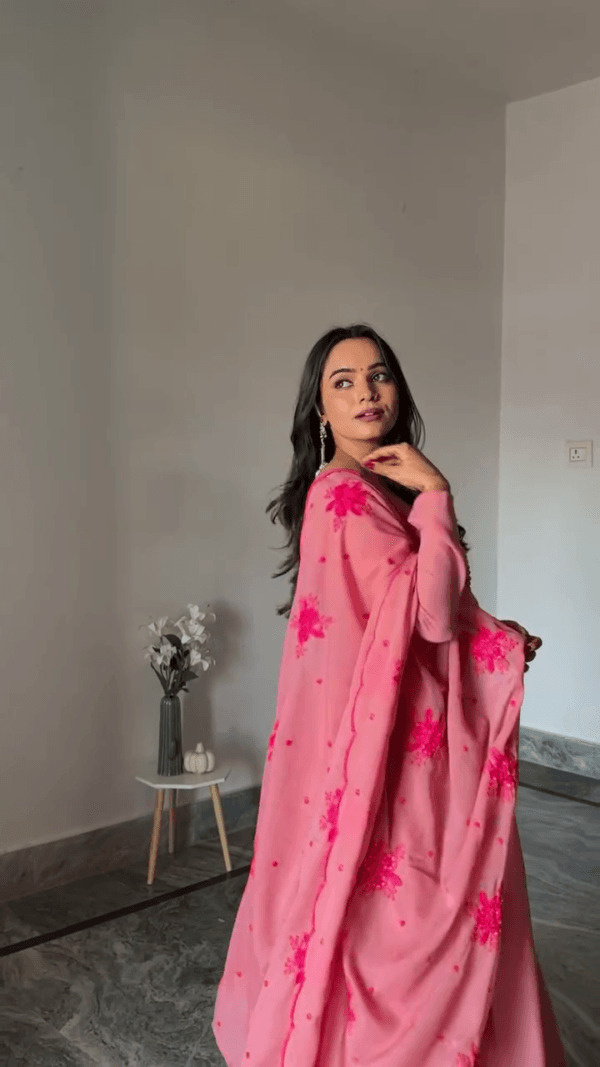 Traditional Pink Anarkali Suit with Embroidered Dupatta - Image 2