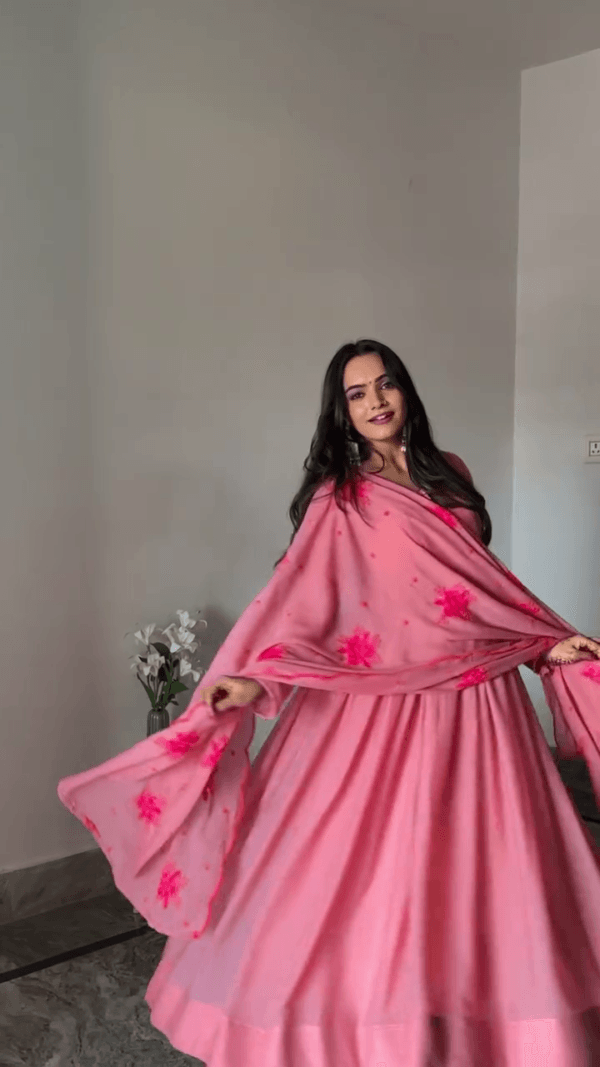 Traditional Pink Anarkali Suit with Embroidered Dupatta
