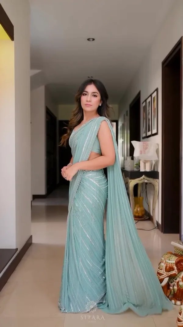 Floral Sequinned Pure Georgette Saree