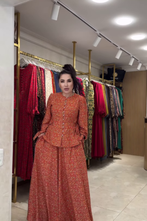 Women’s Red Floral Printed Co-Ord Set – Long-Sleeve Top with Wide-Leg Trousers for Casual Ethnicwear