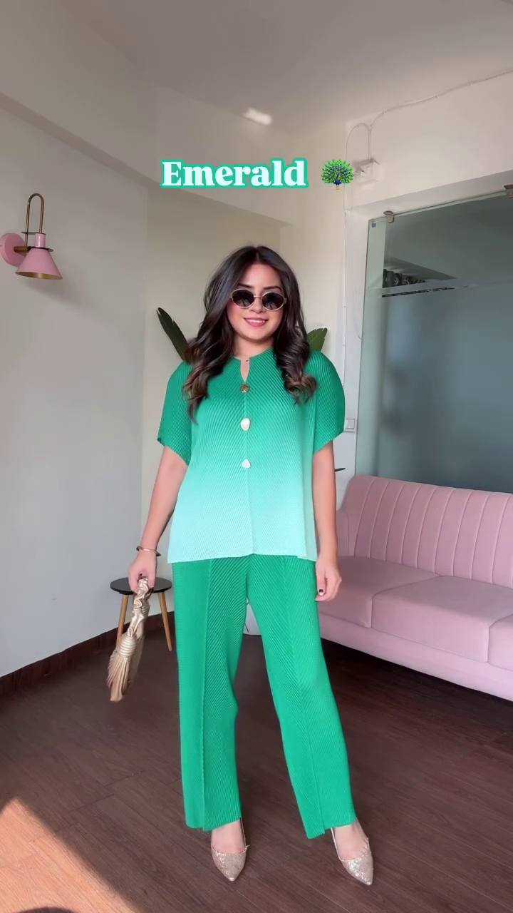 Hot Pink Ombre Button-Down & Statement Pant Set - Image 2