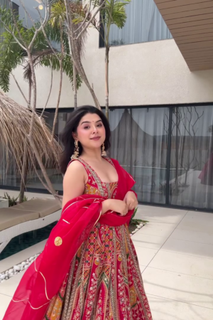 Red Multicolor Printed Anarkali Gown with Dupatta