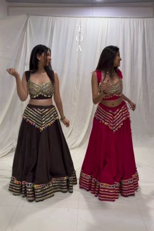 Mirror Work Festive Lehenga Set with Colorful Tassels