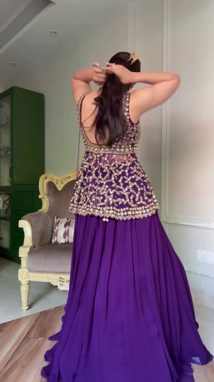 Royal Purple Embellished Lehenga with Statement Blouse - Image 3