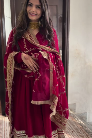 Regal Maroon Embroidered Anarkali Suit