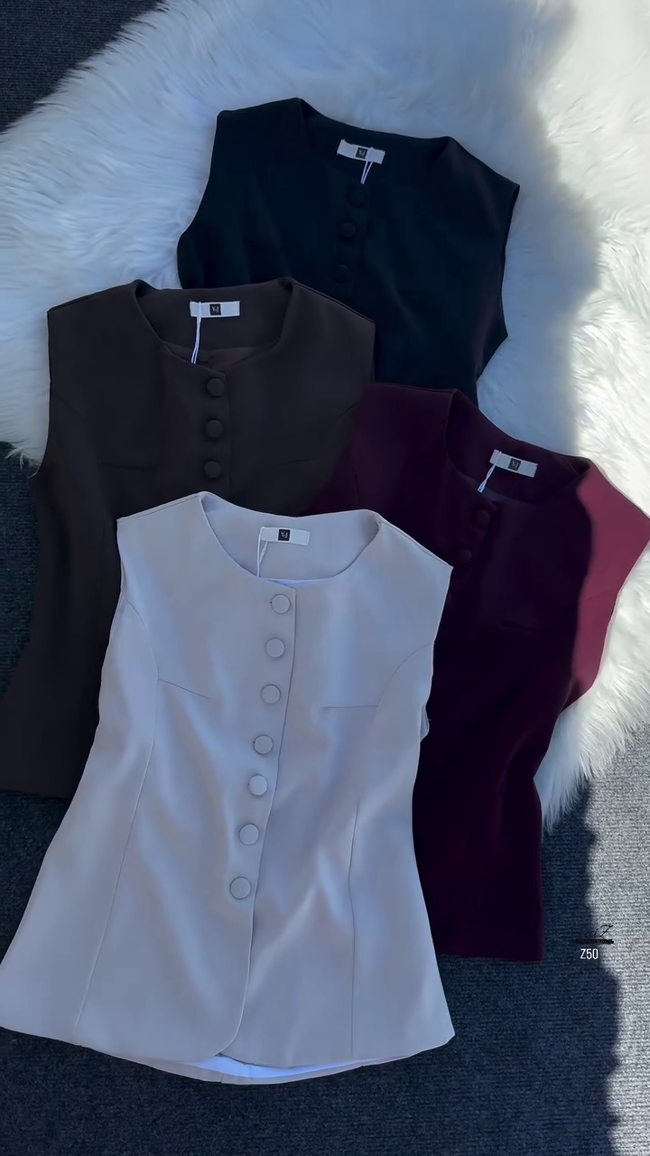 Classic Sleeveless Button-Down Tops – Set of 4 Colors