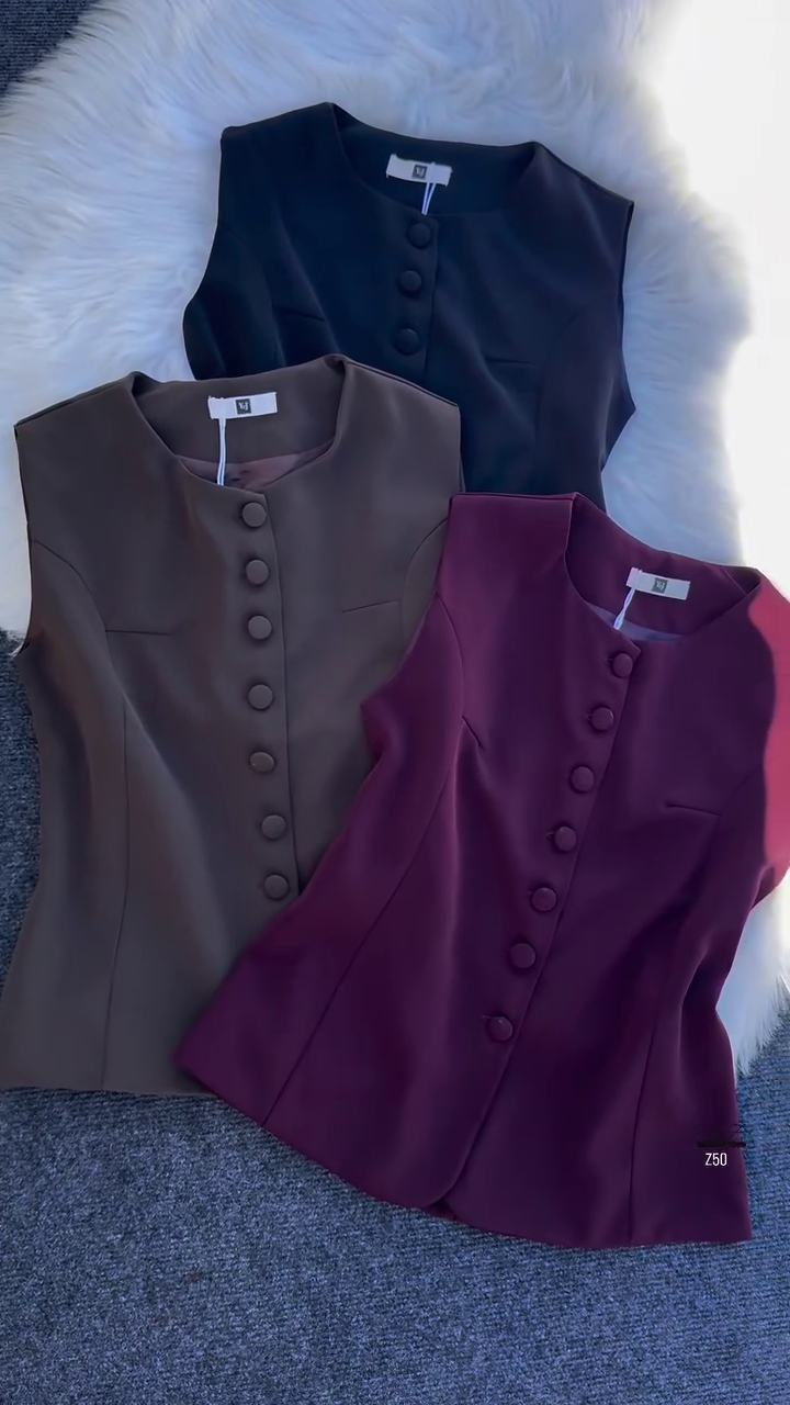 Classic Sleeveless Button-Down Tops – Set of 4 Colors - Image 2