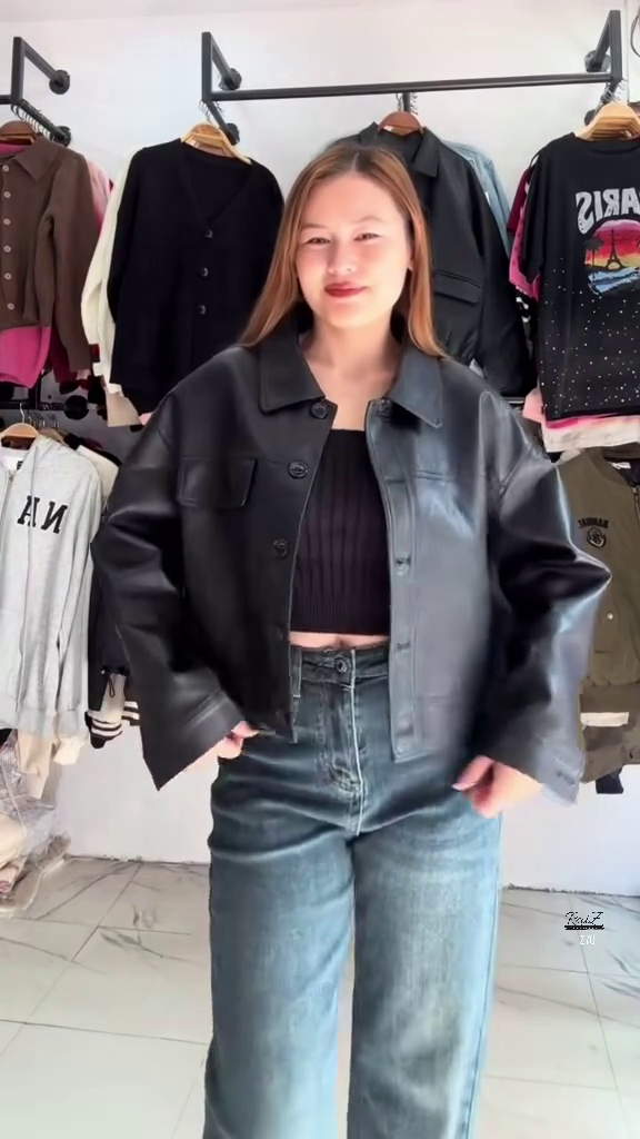 Black Faux Leather Cropped Jacket - Image 5