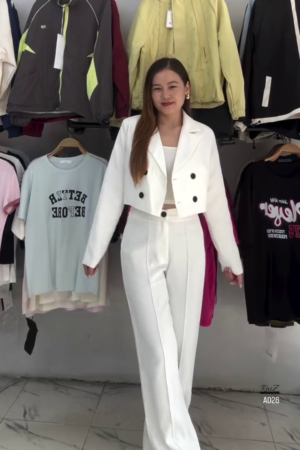 Women’s Classic White Cropped Blazer & High-Waist Pant Set