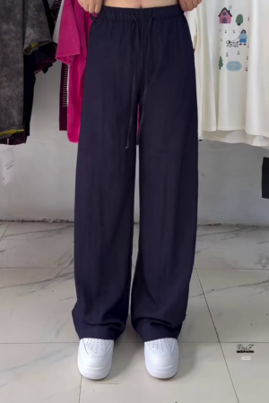 Women’s Relaxed Fit Wide-Leg Drawstring Pants – Deep Navy