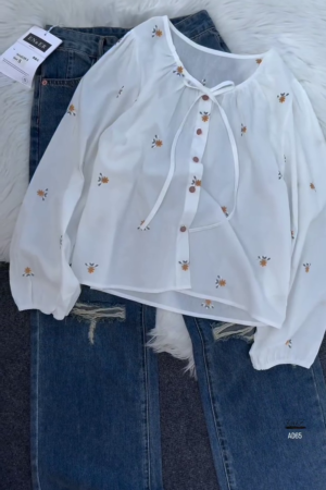 Embroidered Sheer Blouse