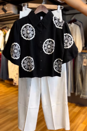 Embroidered Crop Shirt – Chic & Elegant