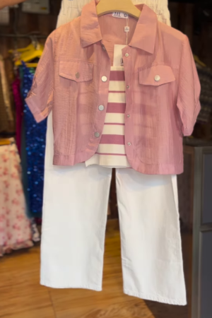 Pink Jacket & Striped Tee Co-ord Set – Trendy & Chic