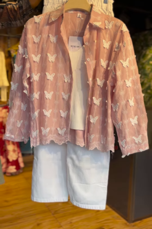 Blush Pink Butterfly Lace Jacket Co-ord Set – Elegant & Dreamy