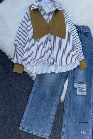 Stylish Striped Shirt with Knit Panel – A Unique Blend of Elegance & Trend