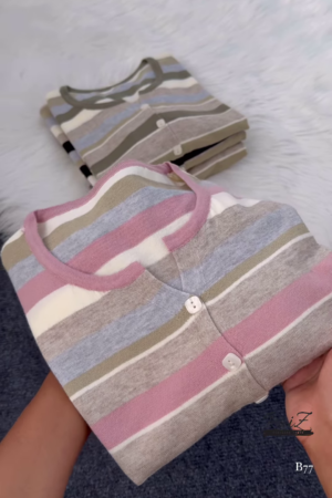 Striped Knit Button-Front Cardigan – Soft Neutrals, Effortless Chic 🤎🤍