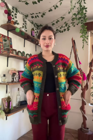 Multicolor Knitted Cardigan & Jogger Set 🎨 Boho-Chic Comfortwear
