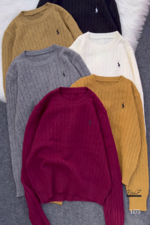 Cable-Knit Embroidered Sweaters 🧥 Available in Black, Beige, White, Gray, Mustard & Burgundy