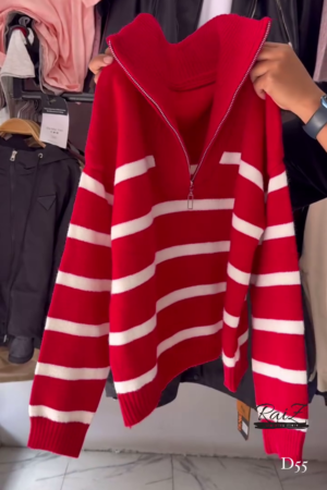 Striped Knit Sweater Collection 🧶 Half-Zip & Crew Styles – Cream, Blue, Red & More