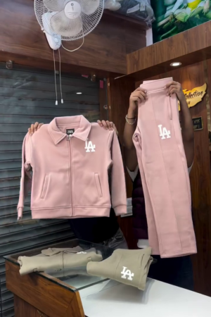 LA Print Tracksuit Sets 🧥 Matching Zip Jackets & Joggers – Beige & Pink Variants