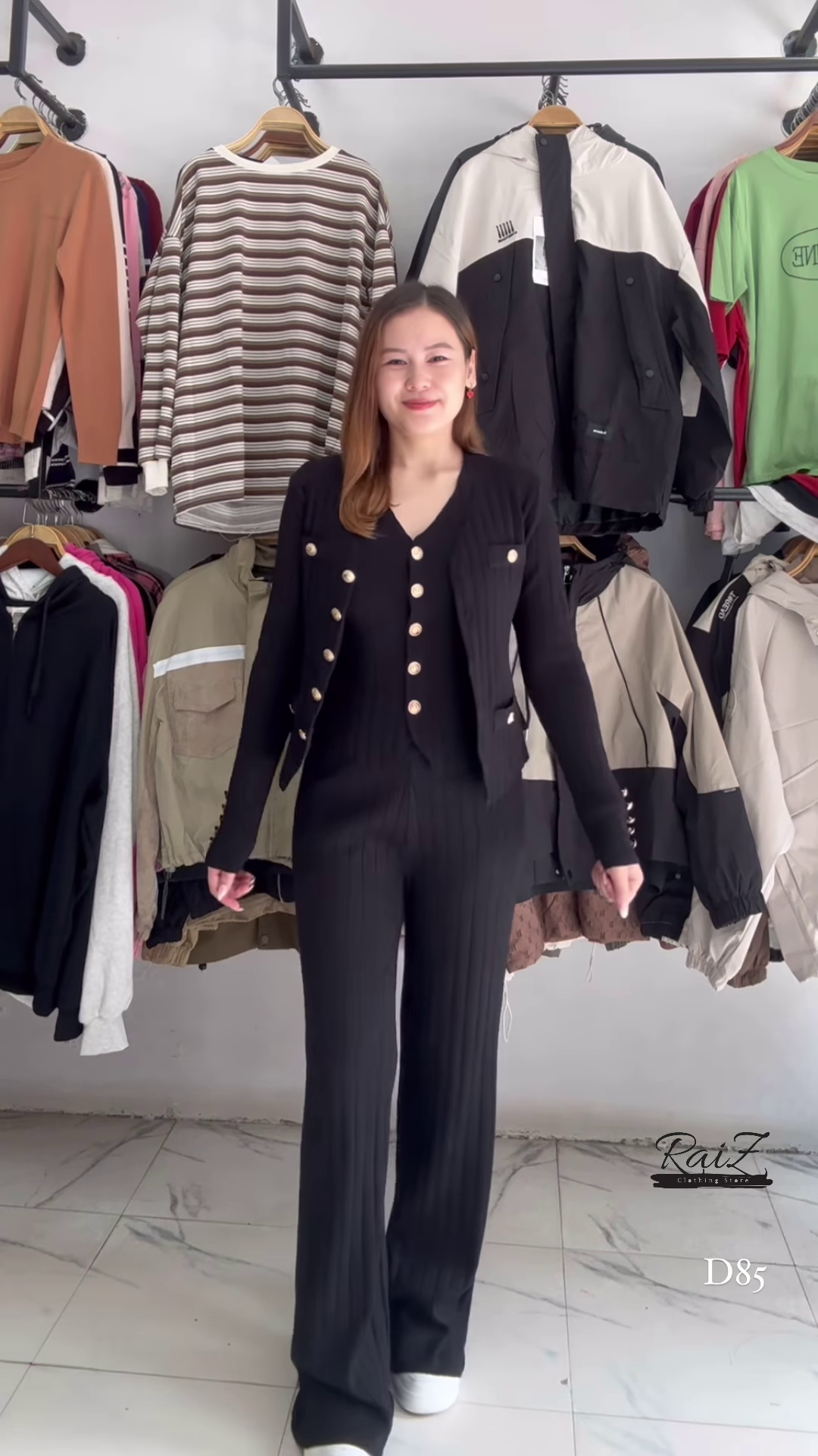 Ribbed Knit Co-ord Sets 🧶🖤 With Button Accents – Black & Beige Variants - Image 2