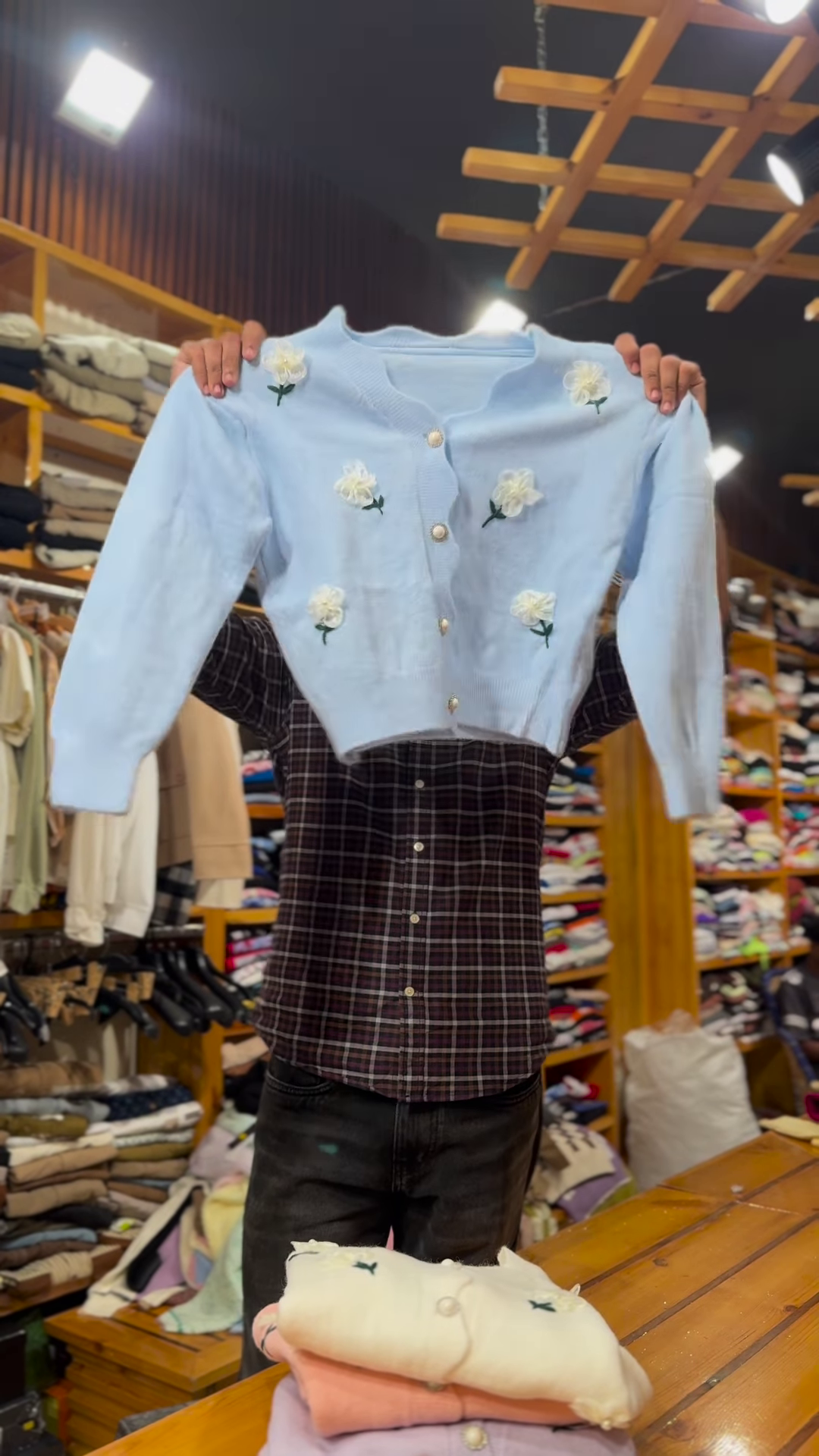 Floral Embroidered Knit Cardigans 🌸🧶 With Pearl Buttons – Purple, Blue & Pink Variants - Image 3