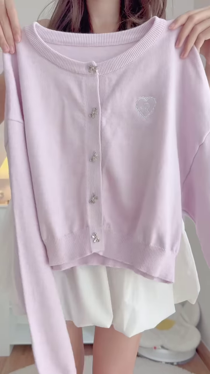 Pastel Knitwear Collection 🧶🎀 With Bow Buttons, Zip Charm & Ribbed Texture – Purple, Blue & Pink Variants - Image 3