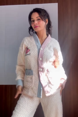 Plush & Fuzzy Co-ord Sets 🧸❄️ With Embroidery & Pastel Charm – Blue, Strawberry & Dog Variants