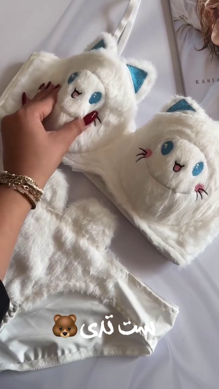 Furry Cat-Face Lingerie Set ๐ฑ๐ โ Plush Bra & Panty Combo with Embroidered Details - Image 2