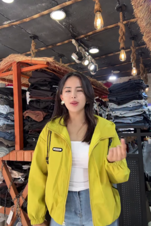 Women's Casual Zip-Up Jackets 🧥✨ – Yellow, White & Maroon Variants Styled in Rustic Store Setting