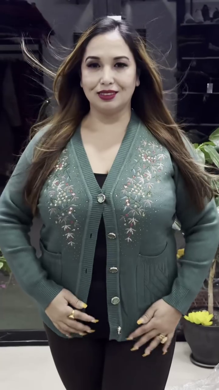 Floral V-Neck Knit Cardigans πΈπ§₯ β Purple, Black & Beige Variants with Button Closure & Boutique Styling - Image 6