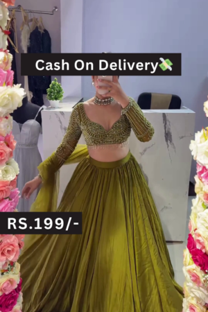 Olive Green Embroidered Lehenga Choli Set with Sheer Dupatta  A Perfect Fusion of Tradition and Elegance for Festive Glamour