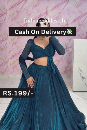 Teal Blue Indo-Western Lehenga Set with Full-Sleeve Crop Top  Casual Ethnic Fusion at Budget-Friendly Style