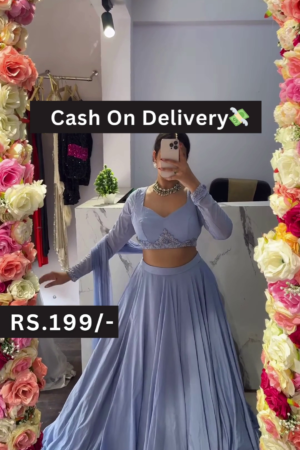 Sky Blue Embroidered Lehenga Choli Set with Floral Mirror Selfie Styling