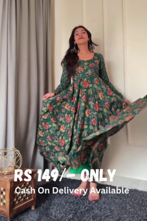 Elegant Green Floral Anarkali Dress – Timeless Ethnic Charm